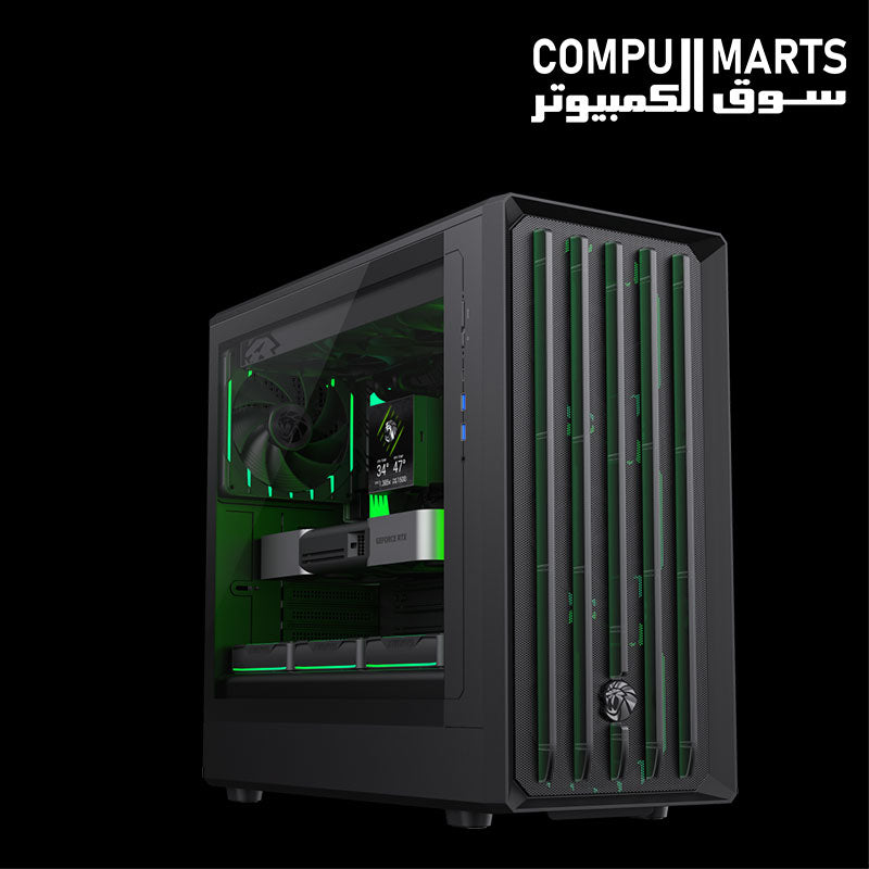 GameMax CLAW 460 BK black Mid-Tower PC case with mesh front panel and tempered glass side panel
