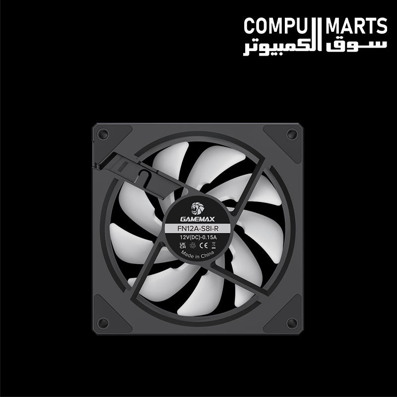 GameMax FN12A-S8I-R 12CM ARGB Black Fan with Hydraulic Bearing