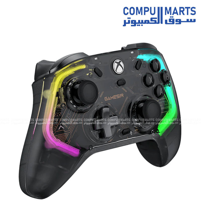 Transparent GameSir Kaleid wired Xbox gaming controller featuring RGB lighting and four distinct motors from Compumarts.