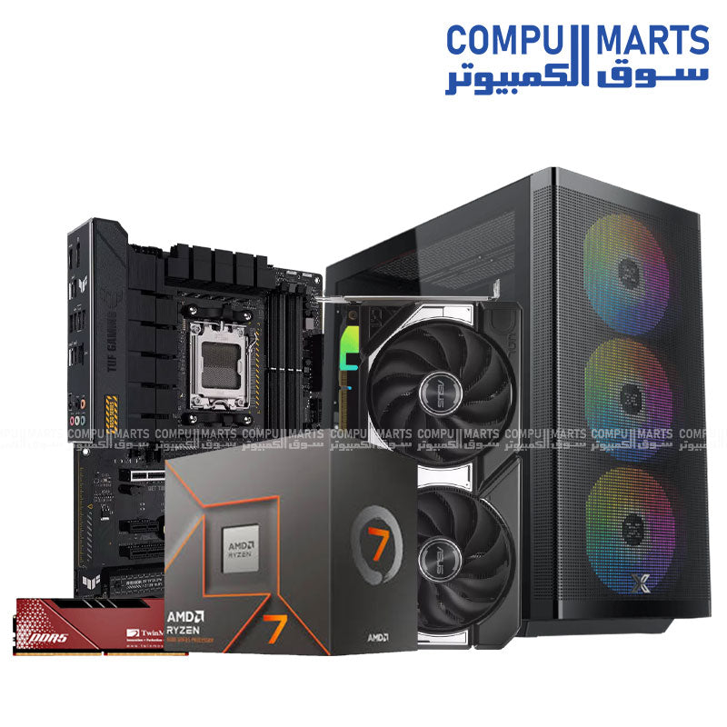 Gaming PC with Ryzen 7 8700F and RTX graphics options.