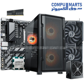 "Gaming PC Build with AMD Ryzen 5 8400F, ASUS RTX 4060 8GB OC, 16GB DDR5 RAM, 500GB NVMe SSD, Gigabyte B840M D2H Motherboard, and Cougar Uniface Mini RGB Case – Egypt"