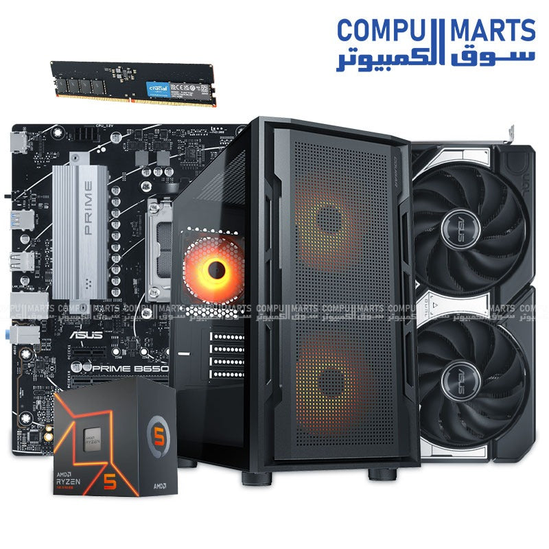 Gaming PC Bundle with AMD Ryzen 5 7500F, ASUS Dual RTX 5060 Ti 8GB, 16GB DDR5, 512GB SSD, Cougar Uniface Case, and 600W PSU – Egypt
