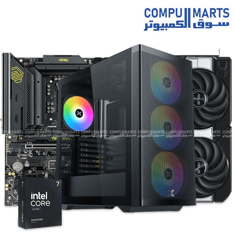 "Custom Gaming PC Bundle with Intel Ultra 7 265K, ASUS RTX 5070 12GB, MSI MAG B860 Tomahawk WiFi, 32GB DDR5, 512GB SSD, Xigmatek Osiris case, and 850W PSU – Egypt"