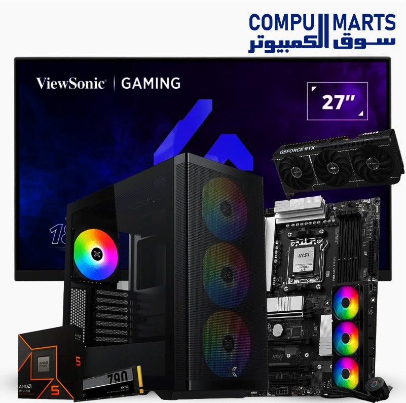 Gaming PC Bundle – Ryzen 5 9600X, RTX 5080 16GB, MSI B850 WiFi, 32GB DDR5, 1TB NVMe, Cooler Master 360 AIO, Xigmatek Osiris Case + 1000W PSU – ViewSonic VX27G1-2K 27" QHD 180Hz Monitor