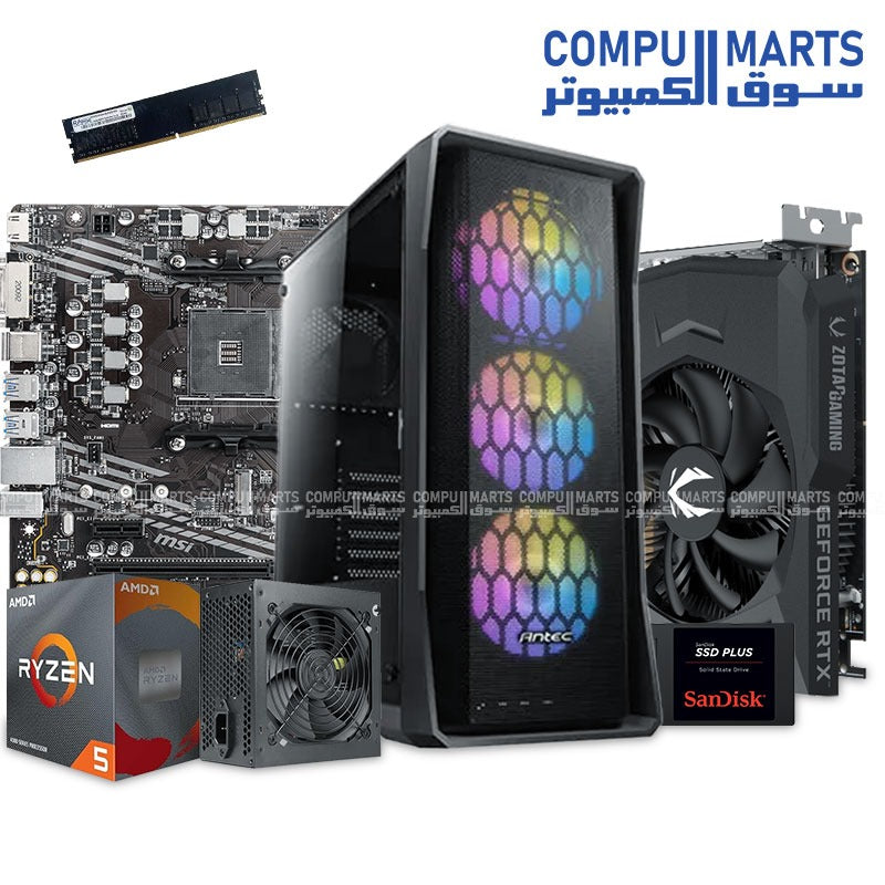 Gaming PC Bundle – Ryzen 5 4500, MSI A520M, 16GB DDR4, 240GB SSD, Antec NX360 ARGB, RTX 3060 or RTX 3050 – Egypt