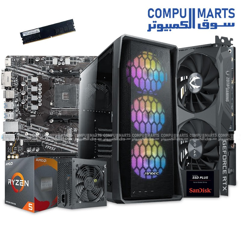 Gaming PC Bundle – Ryzen 5 4500, MSI A520M, 16GB DDR4, 240GB SSD, Antec NX360 ARGB, RTX 3060 or RTX 3050 – Egypt