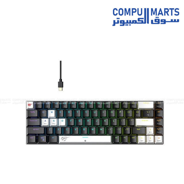 HAVIT KB906L Arabic Spanish layout ergonomic wired RGB gamer mechanical gaming keyboard with 68 keys and 1.8m USB cable