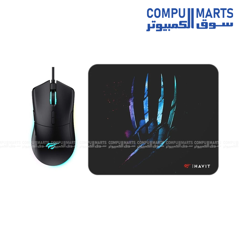 Havit Gamenote MS1037CM RGB LED Macro 7200 DPI Gaming Mouse with Mouse Pad Combo Wired USB 7 Programmable Buttons RGB Lighting