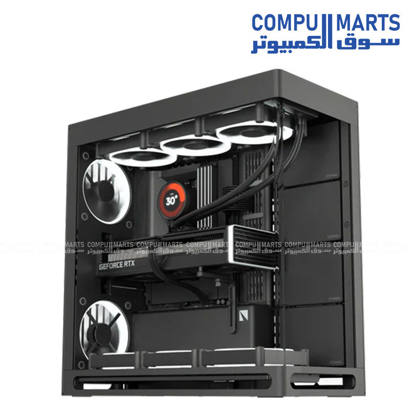 HAVN HS 420 mid‑tower PC case in white, dual‑chamber design with panoramic UniSheet tempered glass and SimpliCable cable management
