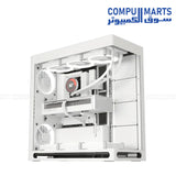 HAVN HS 420 mid‑tower PC case in white, dual‑chamber design with panoramic UniSheet tempered glass and SimpliCable cable management
