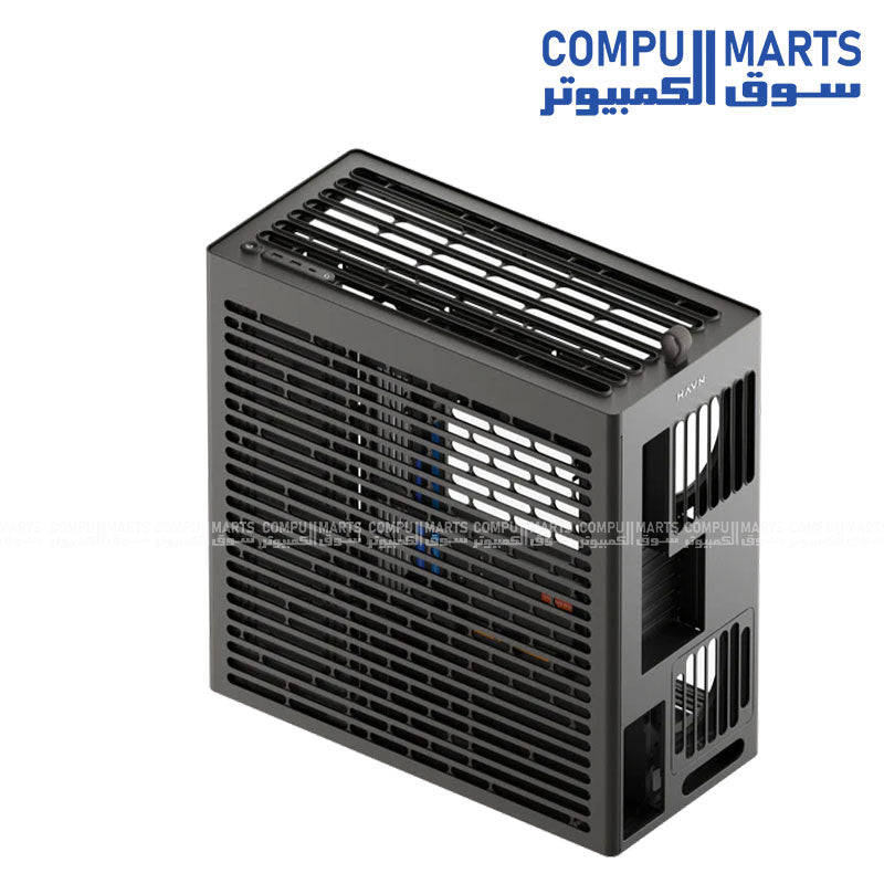 HAVN HS 420 mid‑tower PC case in white, dual‑chamber design with panoramic UniSheet tempered glass and SimpliCable cable management

