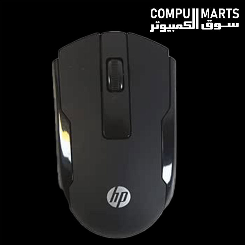 HP X7800 wireless optical mouse in black with 5 buttons and ambidextrous design