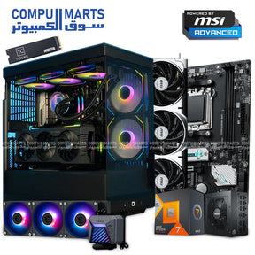 Ultimate gaming PC bundle with HYTE Y40 case, Ryzen 7 7800X3D, MSI RTX 5070 Ti 16GB, MSI liquid cooler, 32GB DDR5 RAM, and 2TB NVMe SSD.