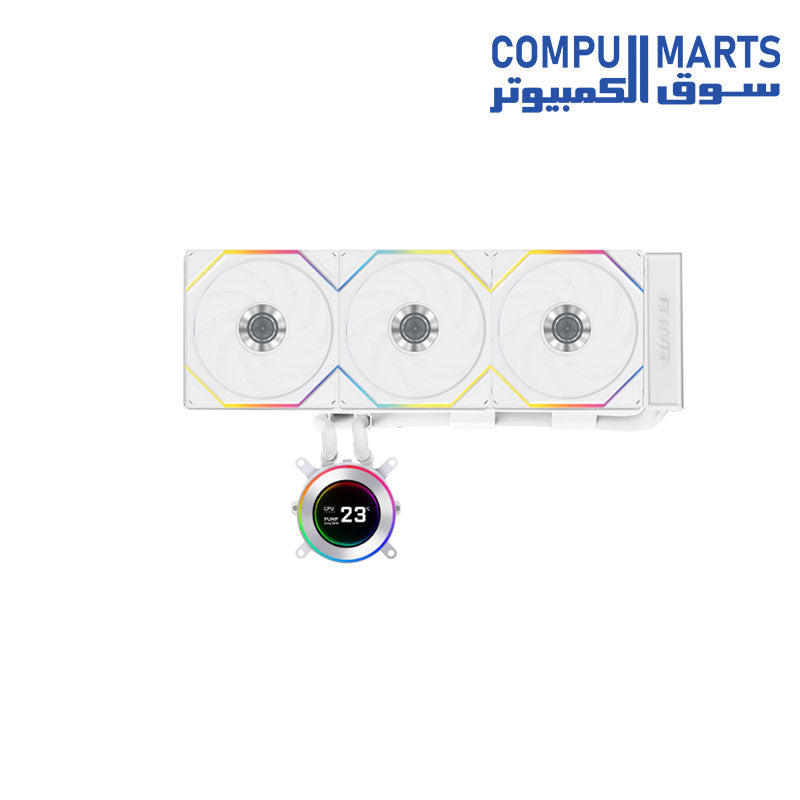 HydroShift II LCD-S 360TL 3.4″ IPS LCD 360mm Compact Radiator 400 × 122 × 24 mm AIO Liquid Cooler Pump 1600–3200 RPM 480×480 Display 500 nits Cooling System - white