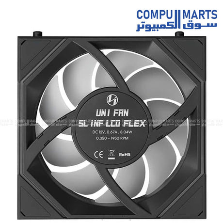 Compumarts Lian Li 12SLIND1F1B fan with LCD FLEX Receiver, 9-Pin USB Cable, and 5V 3-Pin ARGB Cable
