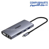 Ten-port Rapoo USB-C hub with SD and TF card readers and 100W Power Delivery passthrough