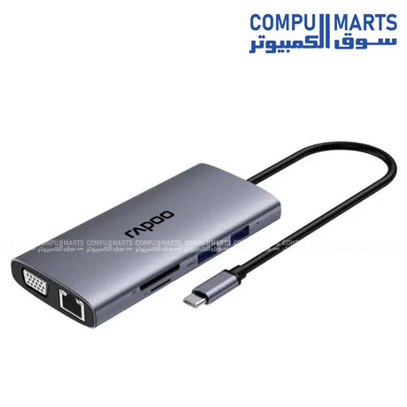 Ten-port Rapoo USB-C hub with SD and TF card readers and 100W Power Delivery passthrough