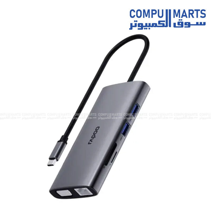 Silver Grey Rapoo docking station for laptops, desktops, monitors and card readers at Compumarts