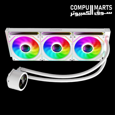 GameMax IceBurg 360 Digital WH CPU pump and tubing assembly