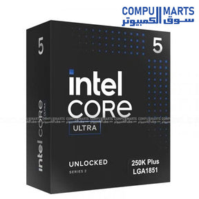Intel Core Ultra 5 250K Plus CPU with up to 256GB DDR5 memory support, 24 PCIe lanes, AV1 encode decode support, and integrated graphics available through Compumarts Egypt