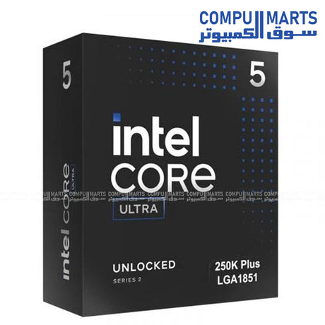 Intel Core Ultra 5 250K Plus CPU with up to 256GB DDR5 memory support, 24 PCIe lanes, AV1 encode decode support, and integrated graphics available through Compumarts Egypt