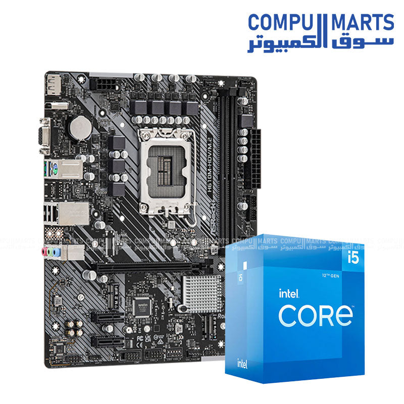 Intel Core i5-12400F – CPU Bundle – ASRock – 6 Cores 12 Threads LGA1700 with H610M Motherboard Combo