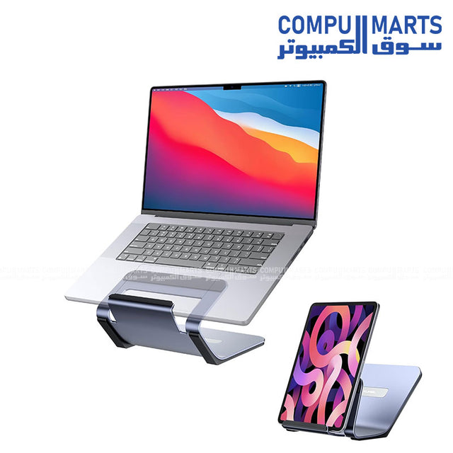 JSAUX Laptop Stand for Desk aluminum 2-in-1 computer riser and tablet stand in black for 10-15.6-inch devices.