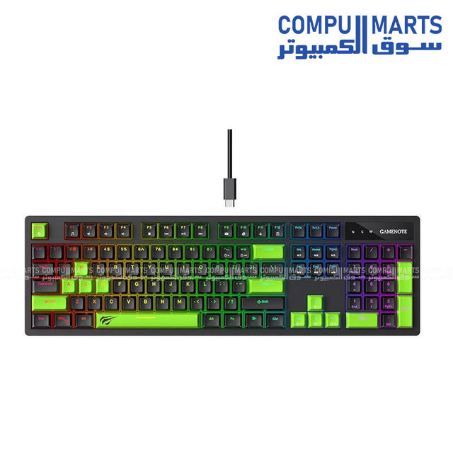 HAVIT KB893L Mechanical Gaming Keyboard with RGB lighting, USB interface, and 104 keys available in Egypt through Compumarts