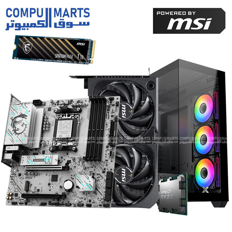 KIRO FLEX AMD – Gaming PC Bundle – KIRO – Ryzen 5 8400F + B840M WiFi + DDR5 + 500GB NVMe SSD + 750W PSU – Multiple GPU Options