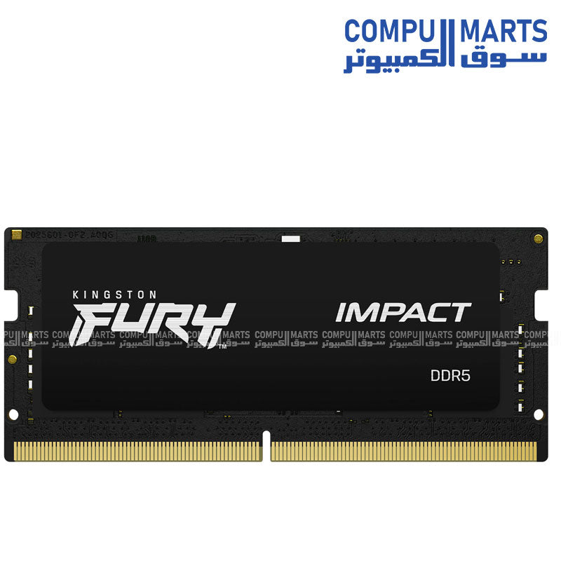 Kingston FURY Impact 32GB (2x16GB) DDR5 5600MHz CL40 SODIMM laptop memory kit with Plug and Play support – high-speed DDR5 RAM for laptops available in Egypt.
