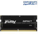 Kingston FURY Impact 32GB (2x16GB) DDR5 5600MHz CL40 SODIMM laptop memory kit with Plug and Play support – high-speed DDR5 RAM for laptops available in Egypt.
