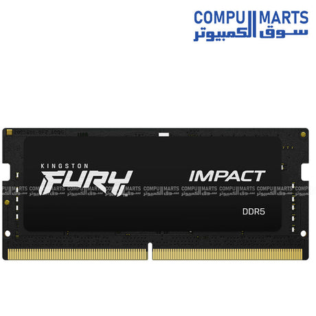 Kingston FURY Impact 32GB (2x16GB) DDR5 5600MHz CL40 SODIMM laptop memory kit with Plug and Play support – high-speed DDR5 RAM for laptops available in Egypt.
