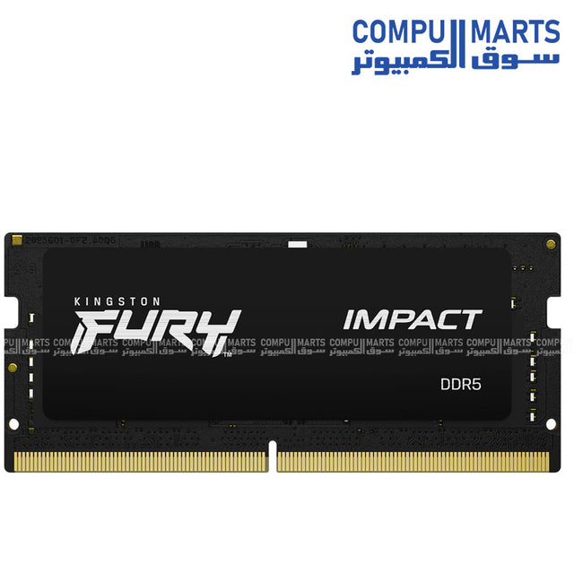 Kingston FURY Impact 32GB (2x16GB) DDR5 5600MHz CL40 SODIMM laptop memory kit with Plug and Play support – high-speed DDR5 RAM for laptops available in Egypt.
