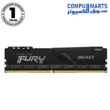 Kingston 8GB  Fury DDR4 3200 Mhz Black PC Memory Module CL 16 (ECS WARRANTY )