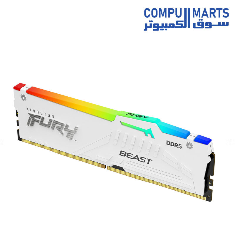 Kingston FURY Beast White RGB 16GB DDR5 5200MHz CL40 desktop gaming memory with RGB lighting and XMP support – high-speed performance RAM available in Egypt.
