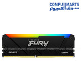 Kingston FURY Beast RGB 32GB DDR4 3600MHz (2x16GB) desktop gaming memory kit with RGB lighting – high-speed dual channel RAM available in Egypt.
