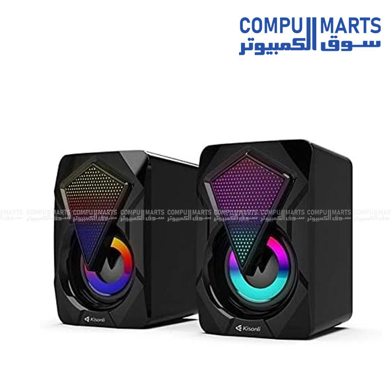 Kisonli L-9090 USB RGB stereo speaker with colorful LED light for laptop and PC in Egypt