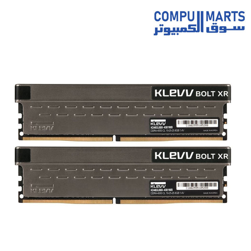 KLEVV Bolt XR 16GB (2x8GB) DDR4 4000MHz CL19 Desktop Memory Kit with XMP 2.0 Aluminum Heat Spreader Grey