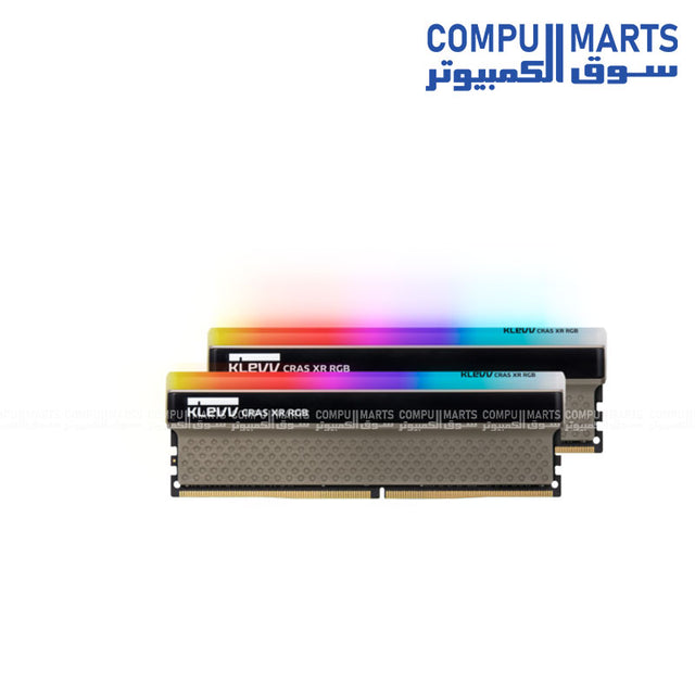 Klevv Cras Xr RGB 16GB 2x8GB DDR4 3600MHz CL18 Desktop Memory with dual RGB bars and aluminum heat spreader available in Egypt
