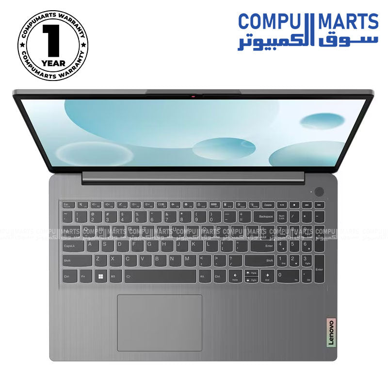 LENOVO IdeaPad 3 15IAU7 82RK01AKAD – Intel Core i5-1235U / 8GB RAM / 512GB SSD / Intel Iris Xe Graphics / 15.6" FHD TN / Arctic Grey / DOS – لوحة مفاتيح باللغة العربية