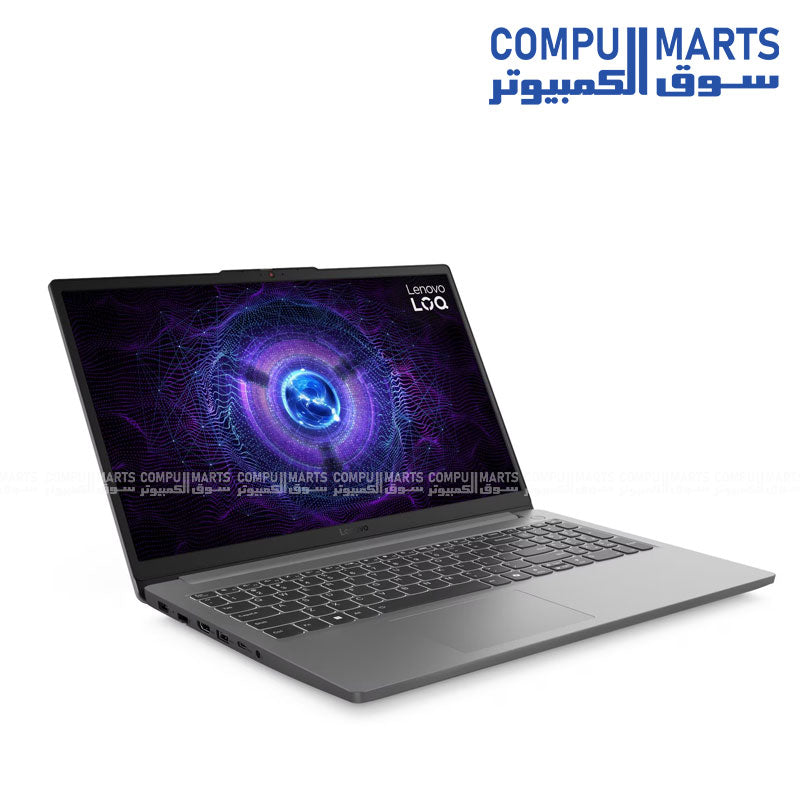 Lenovo gaming laptop 83LK00CVUS Luna Grey 15.6 inch FHD 144Hz RTX 3050 6GB Core i5-12450HX 16GB DDR5 512GB SSD front view