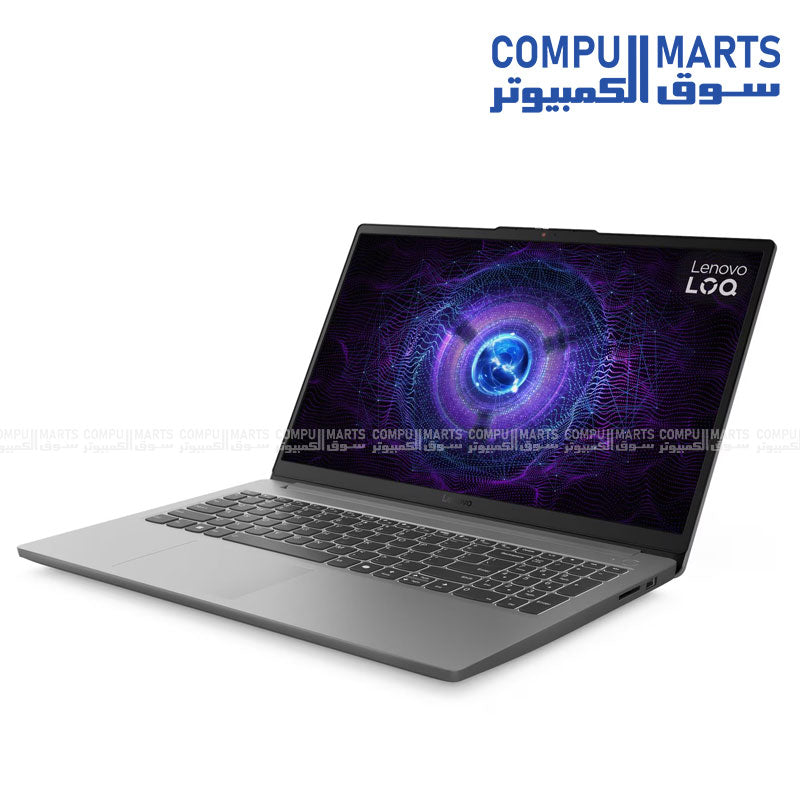 Lenovo gaming laptop 83LK00CVUS Luna Grey 15.6 inch FHD 144Hz RTX 3050 6GB Core i5-12450HX 16GB DDR5 512GB SSD front view