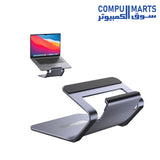 Ergonomic notebook holder compatible with laptops and iPad supporting devices from 4 to 15.6 inches