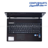 Black Lenovo laptop with Core i3 processor, DVDRW optical drive, webcam, and Windows 7 Home Premium 64-Bit operating system