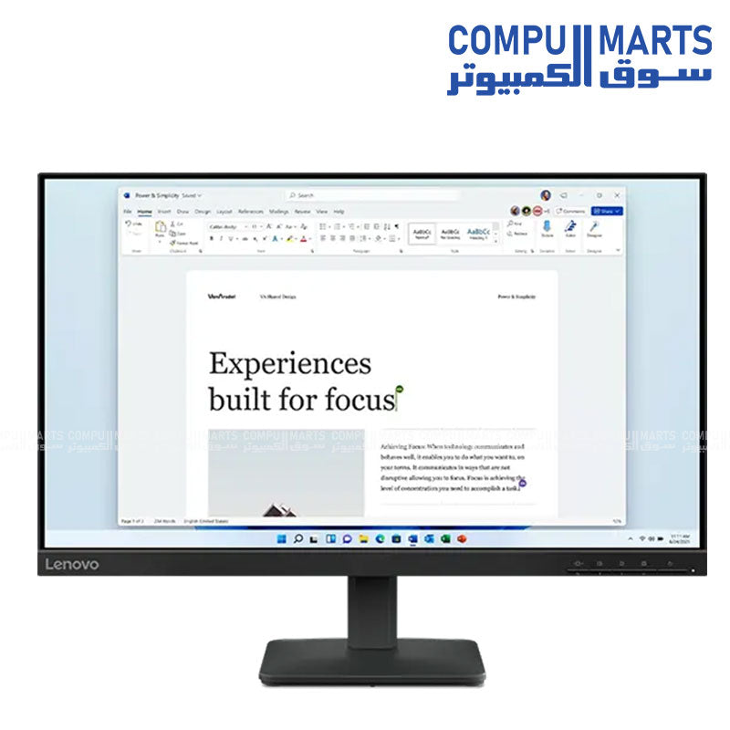 Lenovo L24-4e 23.8-inch IPS FHD 100Hz Monitor Front View