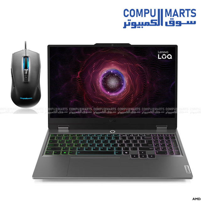 Lenovo LOQ 15ARP9 Gaming Laptop Bundle with Ryzen 5 7235HS, RTX 4050, 16GB RAM, 512GB SSD, 144Hz IPS Display, and Lenovo LOQ M100 RGB Mouse
