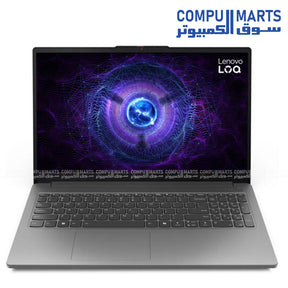 Lenovo LOQ 15IAX9E Gaming Laptop with Intel Core i5-12450HX processor, GeForce RTX 2050 4GB graphics, 16GB DDR5 memory, 512GB PCIe 4.0 SSD, and 15.6-inch FHD 144Hz IPS display available in Egypt from Compumarts