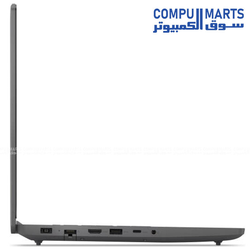 Luna Grey Lenovo LOQ 15IAX9E gaming system with RTX 2050 graphics, HDMI 2.1 output, USB-C connectivity, RJ-45 Ethernet port, and dual stereo speakers optimized with Nahimic Audio