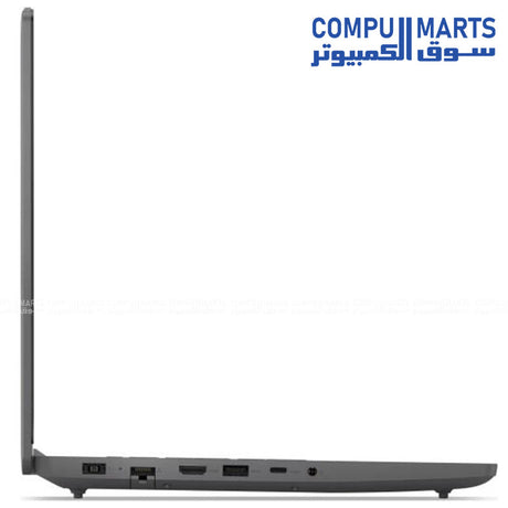 Luna Grey Lenovo LOQ 15IAX9E gaming system with RTX 2050 graphics, HDMI 2.1 output, USB-C connectivity, RJ-45 Ethernet port, and dual stereo speakers optimized with Nahimic Audio