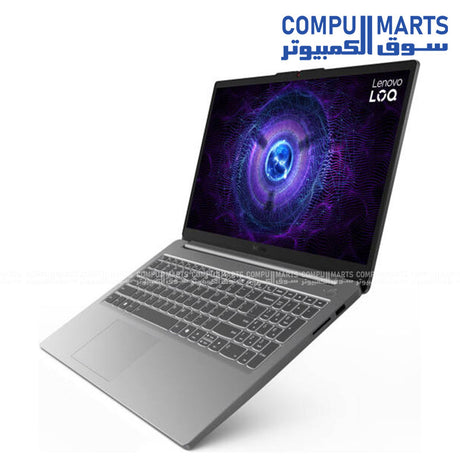 Lenovo LOQ 15IAX9E gaming laptop featuring 15.6-inch FHD IPS anti-glare display with 300 nits brightness, 100% sRGB coverage, 144Hz refresh rate, and Luna Grey finish for gaming laptop Egypt buyers